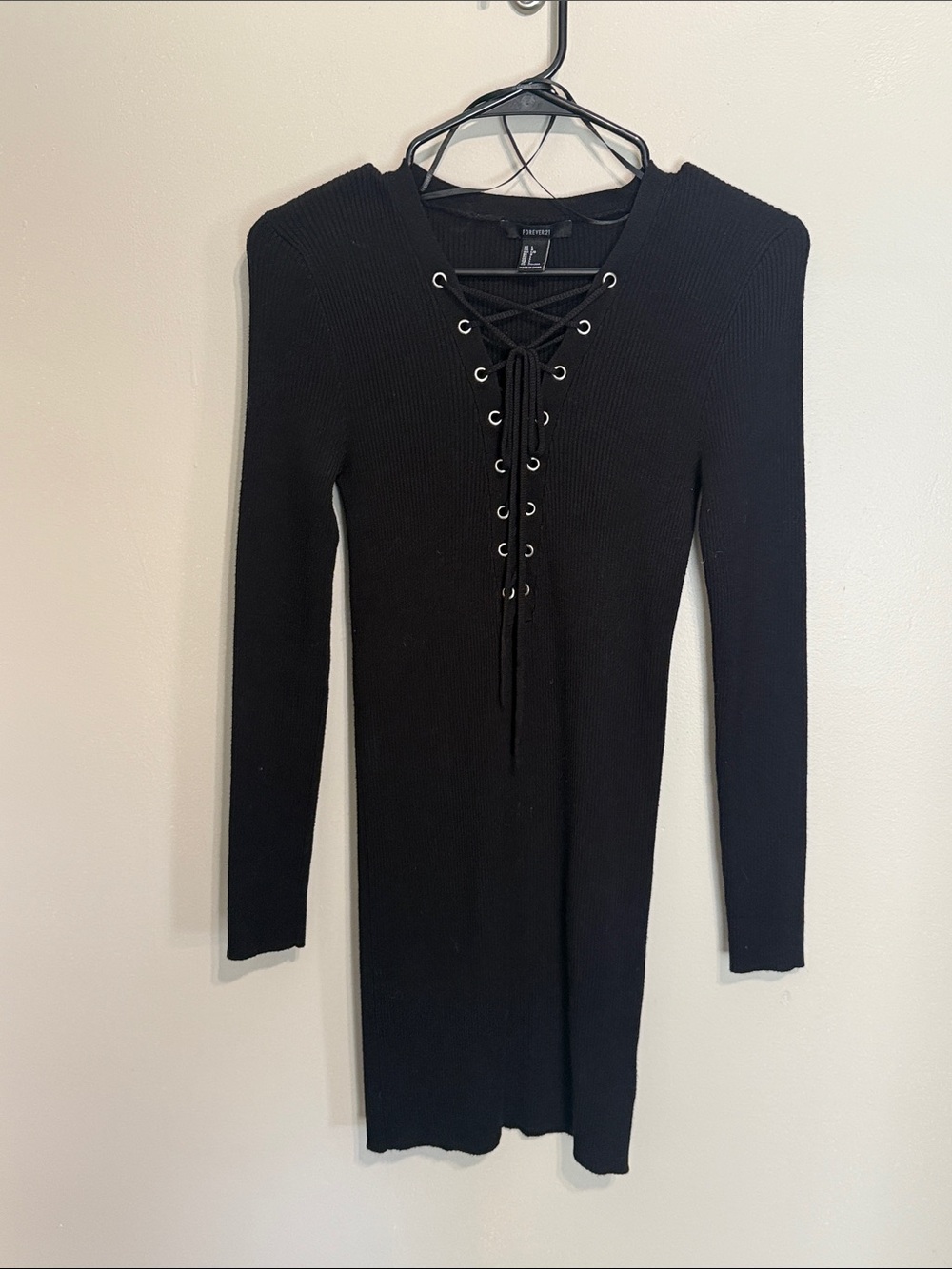 Forever 21 Black Ribbed Lace-Up Mini Dress
